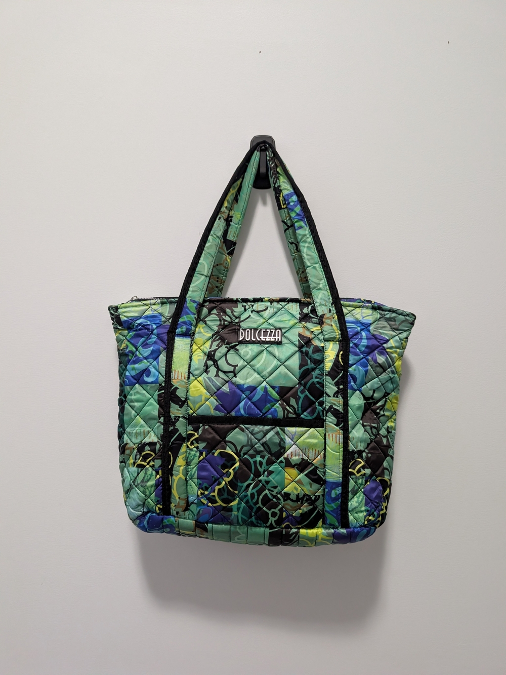 Dolcezza Green Quilted Floral Tote Bag